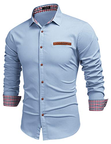 COOFANDY Men Regular-fit Long Sleeve Button Front Shirt Relaxed Fit Denim Shirts