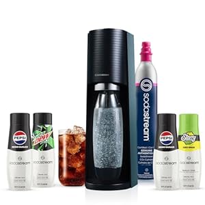 SodaStream Terra Sparkling Water Maker Bundle in Black – includes CO2, Carbonating Bottle, and Pepsi® Zero Sugar, Starry® Zero Sugar and MTN Dew® Zero Sugar 4-Flavor Variety Pack