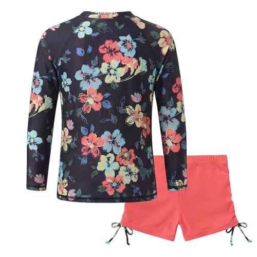 Image of Girls Rash Guard Set for Girls Long Sleeve Swimsuits Hawaiian Two Piece Bathing Suits Swimwear Set