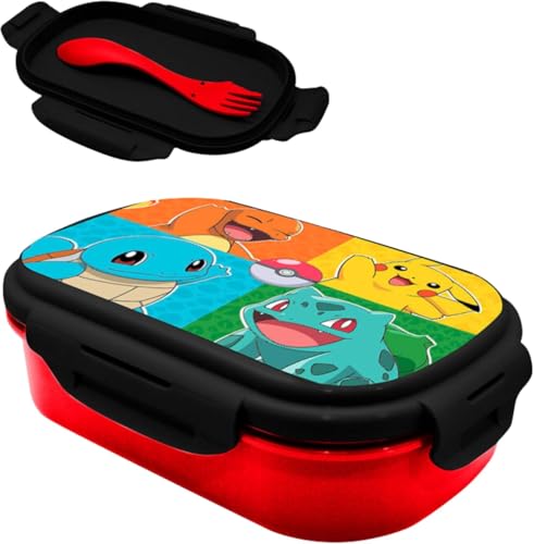 Pokémon Kids Lunch Box with Spork – Premium Bento Food Container, Leak-Resistant, BPA-Free – Pikachu & Friends Design