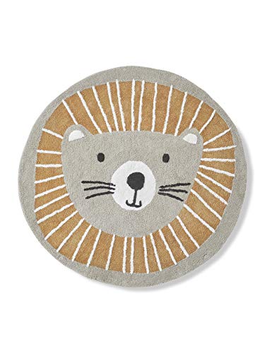Tapis rond lion Vertbaudet gris orange de chambre bébé lavable en coton - 2