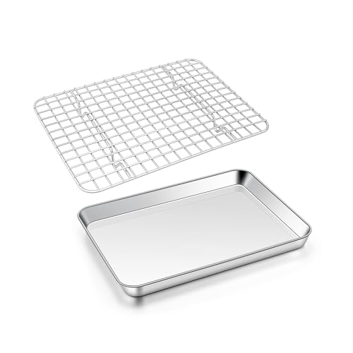 Joyfair Teglia da forno in acciaio inox con griglia di raffreddamento (26,5 x 20,5 x 2,5 cm)