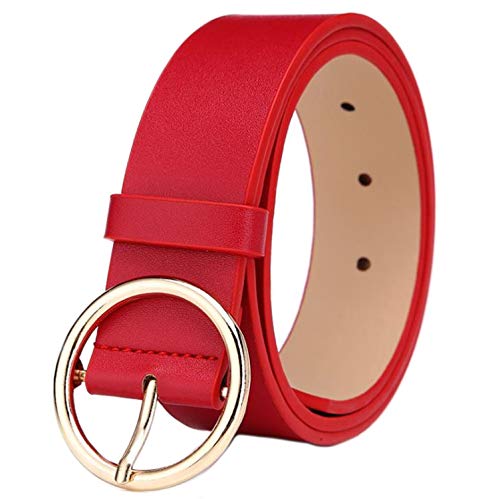 MESHIKAIER Damen mode PU Leder Gürtel Taillengürtel Hüftgürtel Casual Waist Belt mit Metallisch Schnalle (Rot) Cover