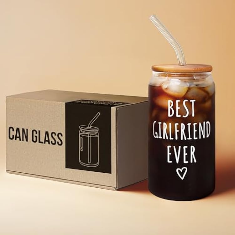 Gifts for Girlfriend - Girlfriend Gifts for Women - Anniversary, Valentines Day, Birthday, Christmas Gift for Her - Romantic Love Gift Ideas for Her - 16 Oz Can Glass with Lid, Straw & Brush
