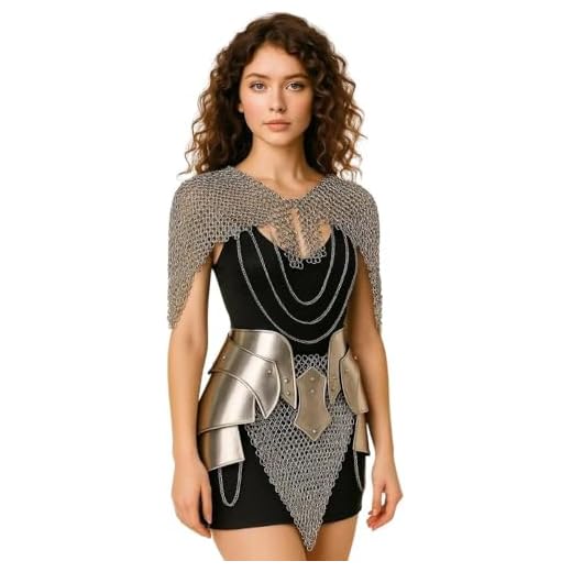 Medieval Brave Lady Chainmail Armor Corset-Women's Armor Costume Iron Chainmail Armor Tasset & Chainmail Top-Female Fantasy Armor Perfect For LARP, Re-enactment, Cosplay & Halloween Party Costume