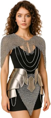 Medieval Brave Lady Chainmail Armor Corset-Womens Armor Costume Iron Chainmail Armor Tasset & Chainmail Top-Female Fantasy Armor Perfect For LARP Re-enactment Cosplay & Halloween Party Costume