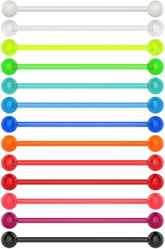 Colourful Plastic Industrial Piercing Jewelry Pink Black Multi Color Set - Bioflex Hypoallergenic Industrial Piercing Jewelry Flexible Barbell Retainer - 14g Bendable Piercings Plastic Bar Earrings 14