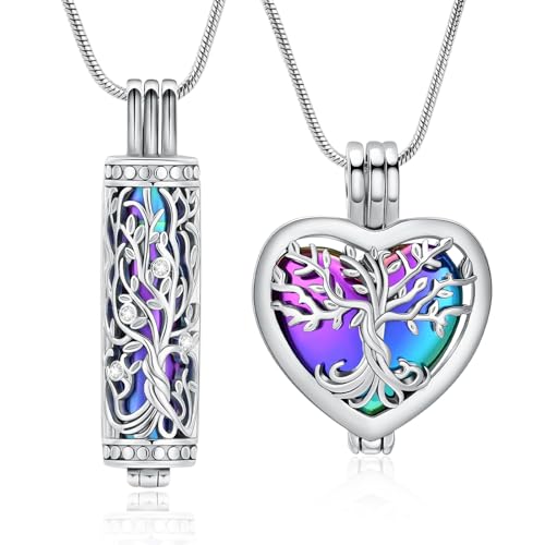 VCCWYQK Tree of Life Heart Urn Necklace for Ashes for Women Men Cremation Jewelry Keepsake Memorial Lockets for Loved One Ash Holder