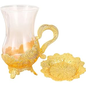 Clear Coffee Mug Turkish Tea Glasses Set with Saucer European Style Cup and Saucer Set Glass Tea Cup Fancy Tea Cups Gifts for Tea Lover Tea Mugs for Women 100ml Gold Glass Cups Se