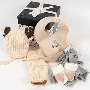 Babibo – Geschenk zur Geburt Mädchen – 5 in 1 Geschenkset – Mutterschaftspaket – Babygeschenk – Babysocken – Kuscheltuch – Babymütze – Babyschal – Babylätzchen – Fünfteiliges Geschenk