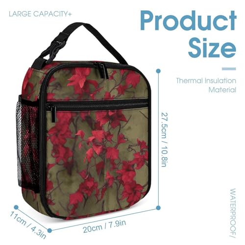 Red Flower Vine Backpack Set 3 Piece, Durable Backpack Insulated Lunch Bag Portable Pencil Case for Men Women4