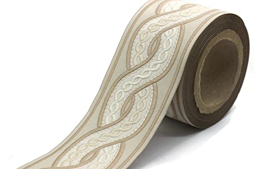3.8 Yards Spool 2.7" Beige & Light Brown Spiral Embroidered Drapery Trim Jacquard Ribbon for Your Drapes Curtains Drapery Banding Trim Tape V1 138 by Fantastic Kurdele - Used condition - US$18.35