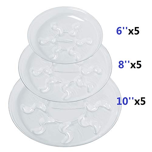 Idyllize 15 Pack Assorted Sizes 6 8 10 Inch Clear Thick Plastic Heavy Duty Sturdy Plant Saucer Drip Trays For Pots, 5 Pieces Of Each Size (Assorted Sizes 6'', 8'', 10'') #TOP4