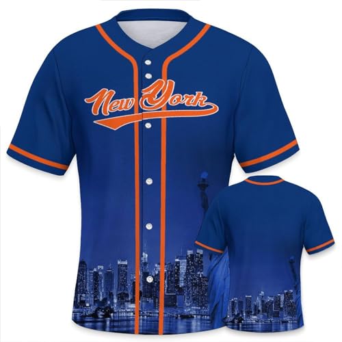 Baseball City Night Skyline Jersey Shirt Printing Apparel for Men Fans Gifts XL Blue Orange