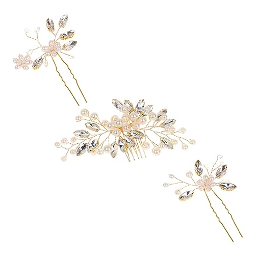 ADOCARN 新娘婚礼用パールデザイン髪飾り 金色ヘッドドレス ヘアピン ヘアコーム付き 結婚式用華やかでチックなアクセサリー
