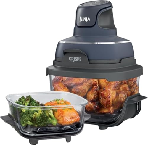 Ninja Crispi 4-in-1 Glass Air Fryer | 450°F | Non-Toxic | 4QT & 6-Cup Glass Containers w/Lids | Microwave, Freezer, Dishwasher Safe | Max Crisp, Air Fry, Bake, Recrisp | Cyberspace Gray, FN101GY