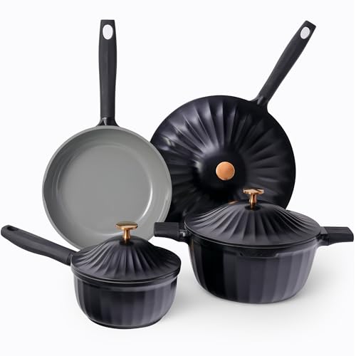Best 7 Piece Non Stick Cookware Set 8 Lebof Nonstick Ceramic Cookware Set (7 Piece)–Titanium Cast Aluminum Pots and Pans Set with Lids