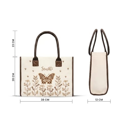 Image of Customized Hand Bag for Woman | Shoulder Bag for Ladies | Embroidered Canvas Personalized Handbag with Custom Name for College Girls for Office, Daily Use, Beach, Shopping | • Easy to Carry