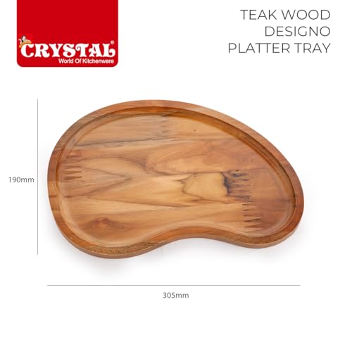 Image of Crystal Premium Teak Wood Designo Platter Tray | Wooden Serving Tray | Rustic Tray for Serving, Decoration, Storage |for Breakfast, Party, Restaurant, Coffee | Size :36 * 9 cm