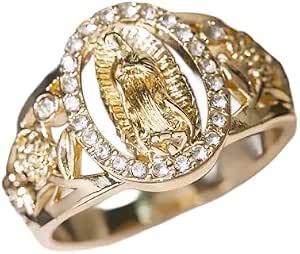 14kt Gold Plated Virgin Mary Religious Ring – Clear Cubic Zirconia – Sizes 6-13 – Noahs