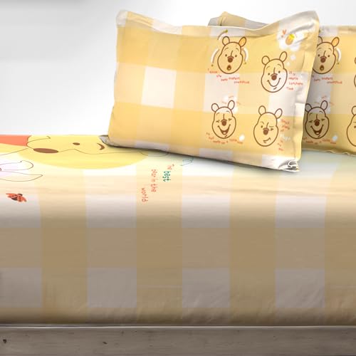 Image of Sassoon Disney Winnie The Pooh Digital Printed 100% Cotton Bedsheet with 2 Pillow Covers in 300TC