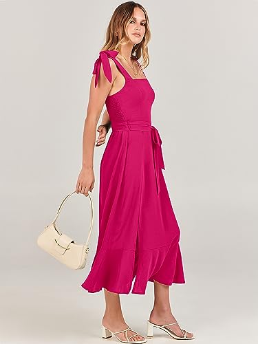 Image of ANRABESS Women's Square Neck Ruffle Split Midi Elegant Formal Wedding Guest Cocktail Bridesmaid Graduation Party Dresses