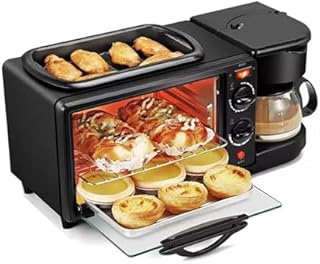 Breakfast Station with Coffee Maker, 1250W Electric 9L Non-Stick Toaster Oven with Frying Pan, Multi-Function Sandwich Maker for Eggs, Bacon, Sausages