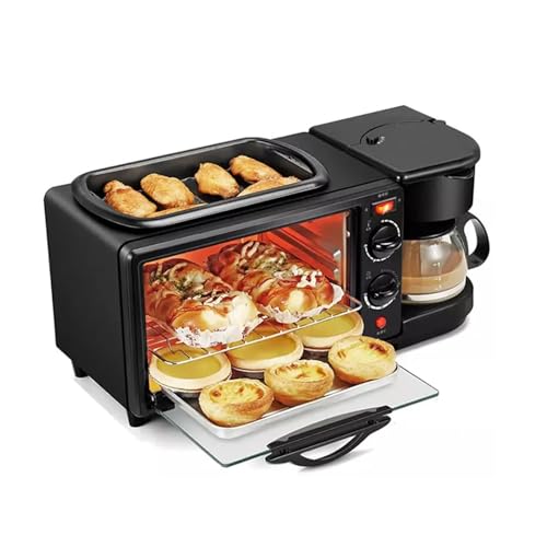 3 in 1 Breakfast Station with Coffee Maker, 1250W Electric Maker, Non-Stick Toaster Oven with Frying Pan, Multi-Function Griddle for Eggs, Bacon, Sausages