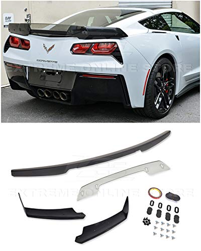 Replacement for 2014-2019 Chevrolet Corvette C7 | Z06 Z07 Stage 3 Style Rear Trunk Lid Wing with Light Tinted WickerBill Spoiler (ABS Plastic - Primer Black)