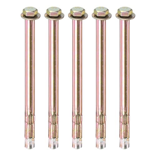 Image of M METERXITY 5-Pack Hex Expansion Bolt, M6x120mm Colored Galvanized Iron-Carbon Steel External Hex Expansion Bolts, Anti-Corrosion Metal Bolt for Concrete /Dry Brick /Block Walls