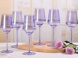 Physkoa Lavender Purple Wine Glasses Set of 6-15oz Hand Blown Crystal Colored Wine Glasses with Long Stem, Wedding, Birthday, Christmas Glassware Gifts for Lovers