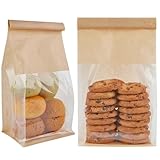 Ocmoiy 50Pcs Bakery Bags with Window, Resealable Tin Tie Tab Lock Bread Storage Bag, Clear Front Snack Bags for Packaging Cookies, Loaf, Popcorn, Paper Treat Bags