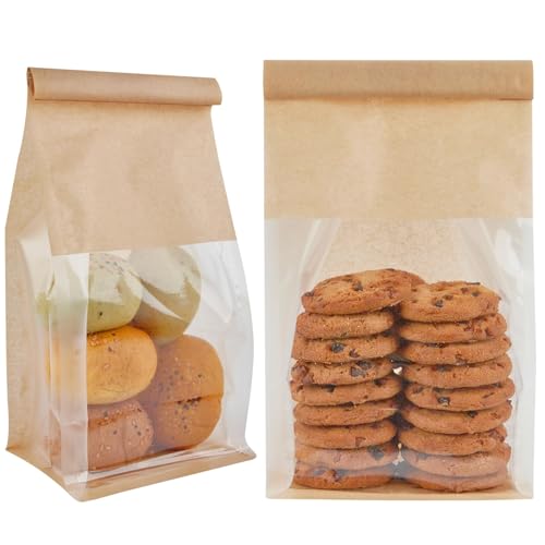 Ocmoiy Bakery Bags with Window, 5.1 x 3.9 x 11 Inches, 100 Pack