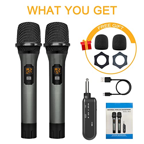 Wireless Microphone, Uhf Cordless Dual Handheld Dynamic Mic Set With Rechargeable Receiver, For Karaoke Party, Voice Amplifier, Pa System, Singing Machine, Church, Wedding, Meeting, 200Ft (Wm-2) #TOP6