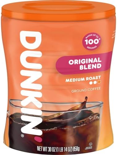 Dunkin' Donuts Original Blend Ground Coffee Canister, Medium Roast, 30 Ounces