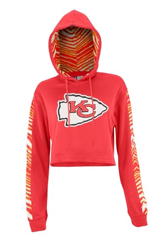 Zubaz NFL Women's Team Graphic Crop Top Hoodie with Hood Liner (X-Small - 3X-Large)