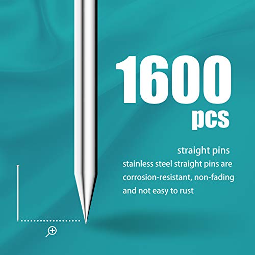 Sewing Pins, 1600pcs Straight Pins for Fabric Crafts Sewing with 5pcs Pin Cushions, a Seam Ripper and Tweezers