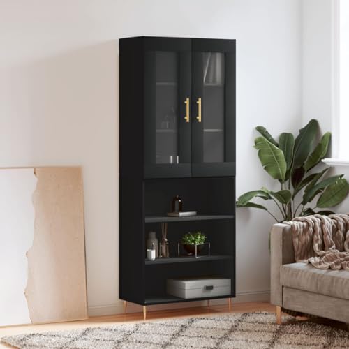 Hovothy Highboard Negro 69,5 x 34 x 180 cm Armario de madera vitrina Salón Highboard Salón Aparador Madera Salón Aparador Dormitorio Vitrina Madera Armario Armario Armario Madera