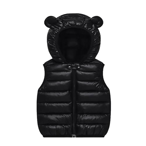 JiAmy Kids Gilet, Boys Girls Bodywarmer, Lightweight Hooded Puffer Vest for Black for 3-4 Years