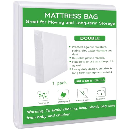 Dntorx Double Size Mattress Bag for Moving and Storage, Waterproof Plastic Mattress Protector 2.76 Mil Heavy Duty Mattress Cover for Moving Double Size – 255 X 150 X 30cm
