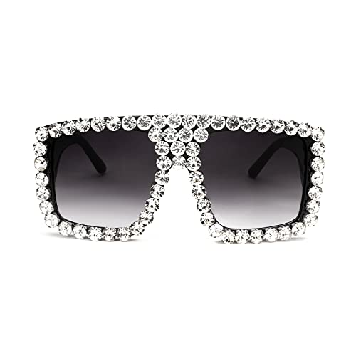 FEISEDY Square Diamond Sunglasses for Women Retro Fashion Shiny Rhinestone Sun Glasses B2916
