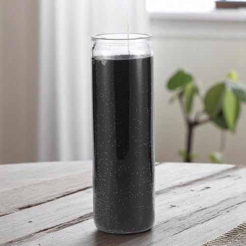 7 Day Black Candle in Glass – 8\" Unscented Spiritual Prayer Vela for Rituals, Protection, Meditation, Santería, Hoodoo, Spell Work, Religious Altar Pillar Candle