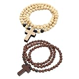 Baluue 2 Stück 2 Stück Holzkreuz Halskette für Herren Holzperlen Kette Braun Natur Christliche Gebetskette Modisches Herren Accessoire