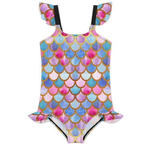 Image of Girls One Piece Swimsuit Cute Alpacas Hearts Stars Ruffles Swimwear Bathing Suits 3-12 Years