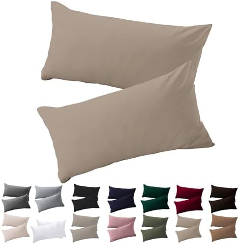 Soifox Kissenbezug 40 x 80 2er Set - Kopfkissenbezug 40x80 Sandy Beige 100% Mikrofaser bügelfrei & knitterfrei mit Reißverschluss