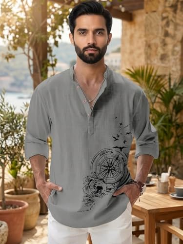 Image of DEELMO Men's Cotton Blend Mandarin Collar Self One Design Full Sleeve Casual Short Kurta