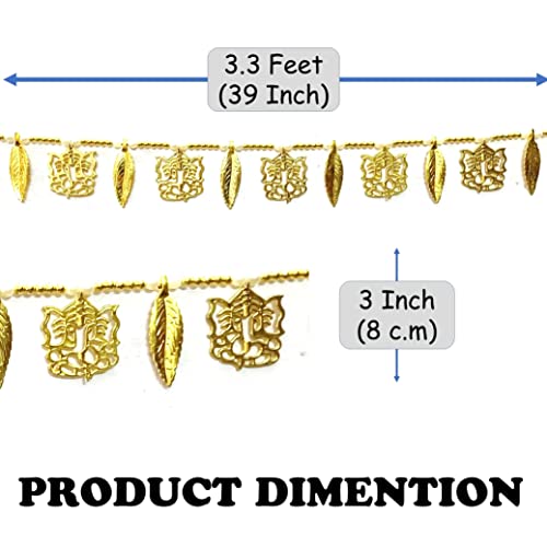 Image of CREYENTES Door Hanging Bandanwar Toran 36 Inch- Home Decor Item For Main Door Handmade Traditional Bandarwal Diwali Decoration Item, Festival,Home Decor, Diwali Festive Decor (Pan), Gold