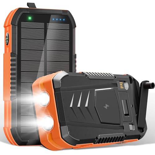 70000mAh Power Bank Solare con Ricarica Wireless PD 30W: Batteria Esterna Portatile con 6 Uscite, Torcia LED Bussola e Manovella di emergenza,Ideale per Campeggio e Attività Outdoor