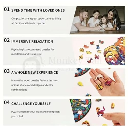 Image of MONKEYTAIL Whimsy Wooden Jigsaw Puzzle for Adults & Kids - Laser-Cut Pieces, 3D Puzzle Box as Birthday Gift for Boys & Girls - Brain Teaser, Home Decor & Family Game (FLCT, Size: Medium)