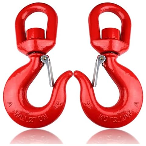 2Pcs 2 Ton Swivel Lifting Hook, Heavy Duty Crane Swivel Hook with Safety Latch, 4400 lbs Rotating Hoist Hooks Swivel Eye Sling Hook, Universal G80 Swivel Chain Hooks for Lifting Chains Cover